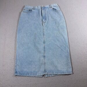 VTG Ralph Lauren Denim Maxi Skirt Light Wash Size 14 A Line Casual Midi Length